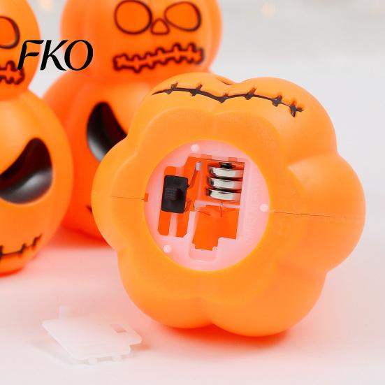 Horror Pumpkin Light Halloween Stacking Light, LED Light-up Decoration for Portable Party, Glowing Hanging Ornament with Metal Ring Three Layered