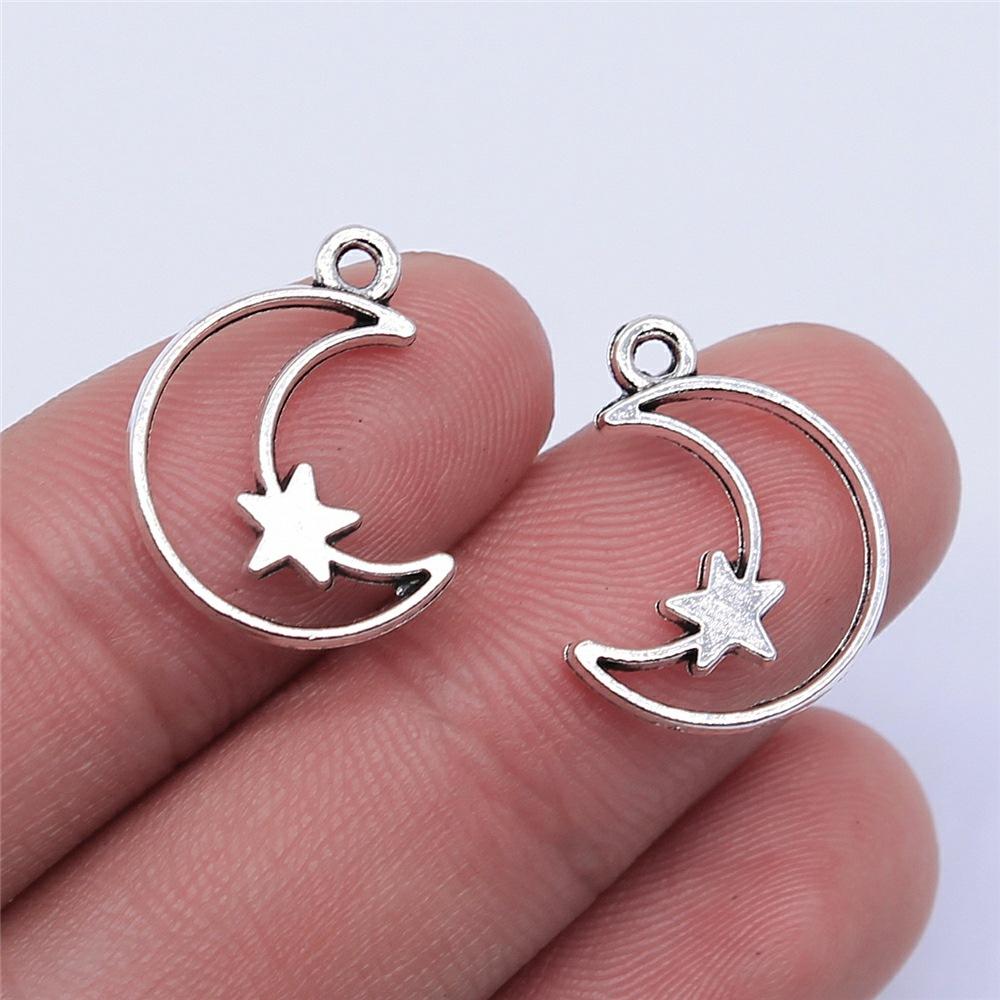 20pcs Star And Moon Charms For Jewelry Making Antique Bronze Silver Color Pendants Making DIY Handmade Tibetan Finding Jewelry