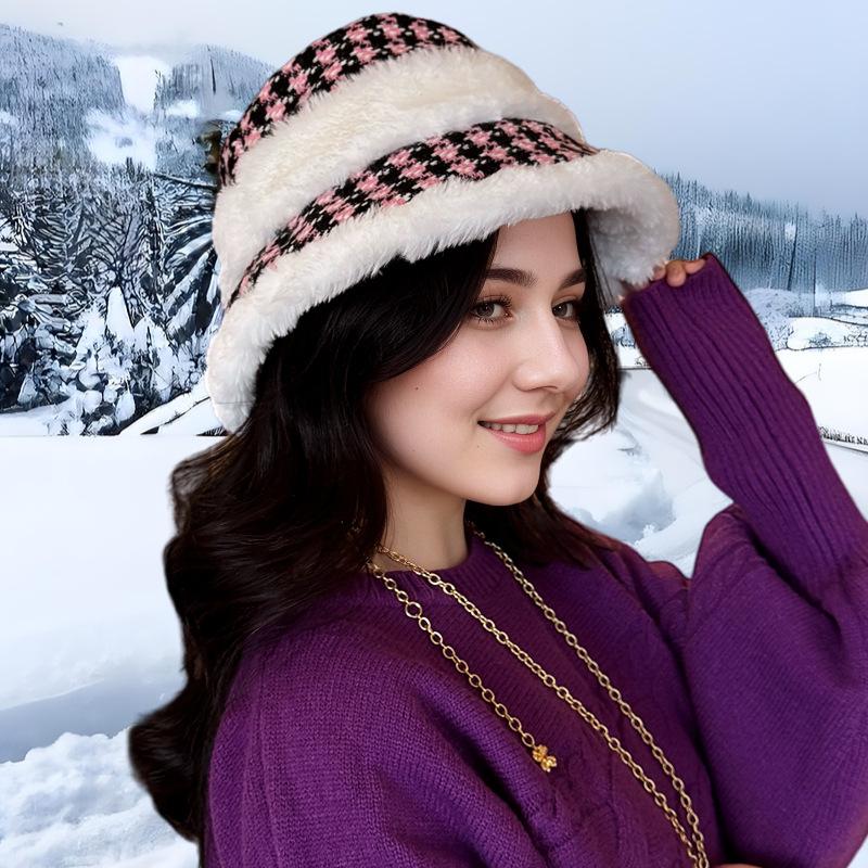 

Осень и зима новая шляпа женская зимняя теплая плюшевая утолщенная теплая шляпа-ведро большой окружности головы пушистая шляпа-панама L（58-60cm） розовый