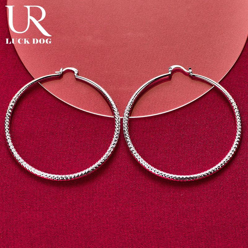 Boucles d'oreilles percées rondes en argent sterling 925, 70 mm, grain de bois, bijoux de mariage tendance