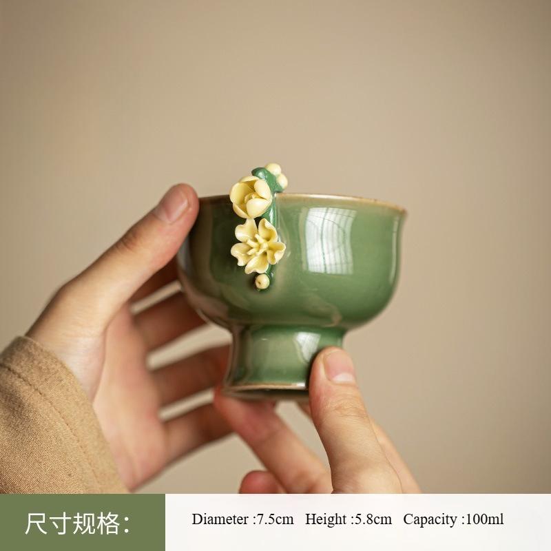 

Creative Tea-tasting Cups Retro Tall Master Cups Ceramic Hand-molded Flower Small Tea Bowls Accessories for Drinking Utensils 100ml
