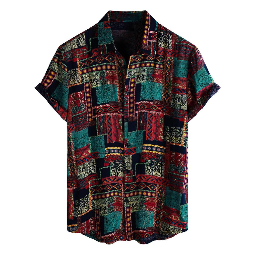 Men's Short Sleeved Shirt, Daily Fashion Printed Button Top, Chest Pocket Cardigan