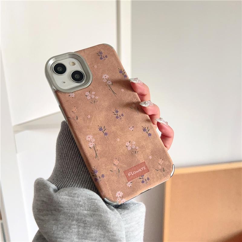 

Осень и Зима Ретро Коричневый Мелкий Цветочный Подходит для Чехла для Мобильного Телефона Apple 16 IPhone 15 ProMax Гальванизированный Серебристый 14 Apple XS