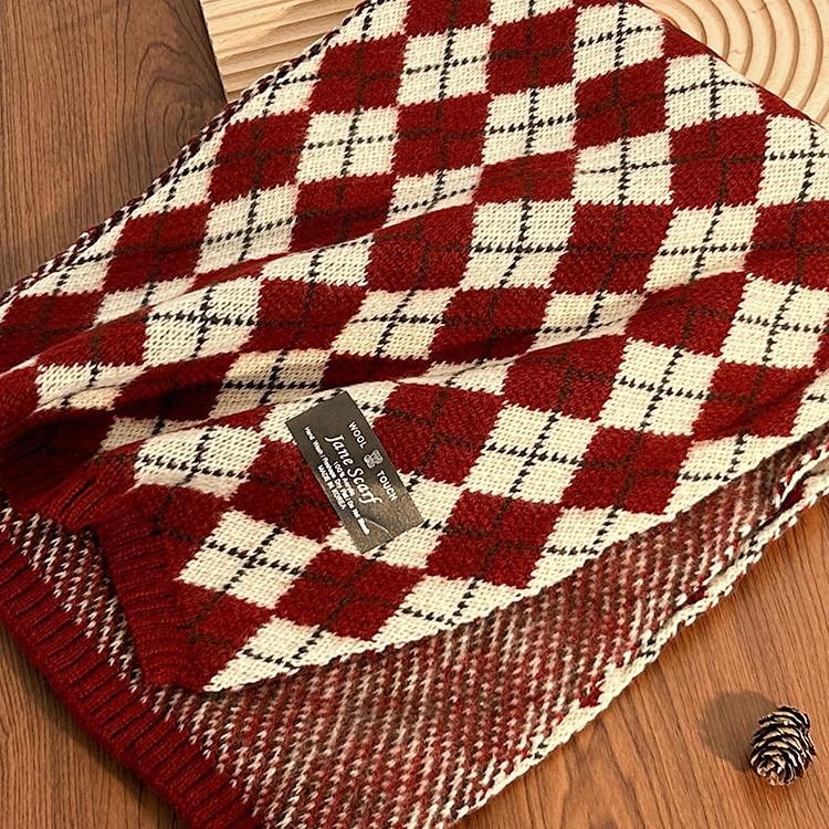 Christmas scarf Winter women's red plaid versatile high-end soft waxy wool scarf Fashion New Year's shawl Keep warm