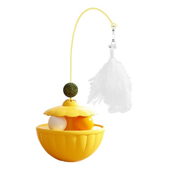 

Interactive Wobble Cat Toy Kitten Treat Dispenser Multi-Functional Toy with Feather Teaser Wand Track Ball for Cats Exercise Play Hunting Instinct Single Layer жовтий