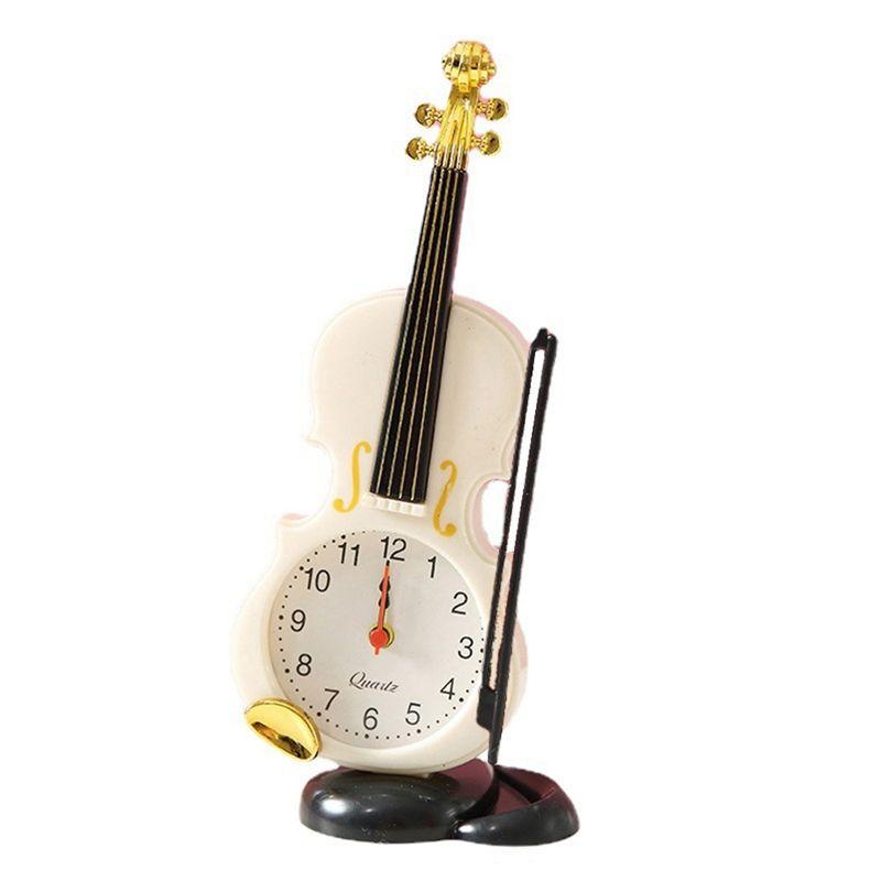 Practical-Simulation Violin Alarm Clock Musical Instrument Shape Table Clock Living Room Plastic Ornaments белый