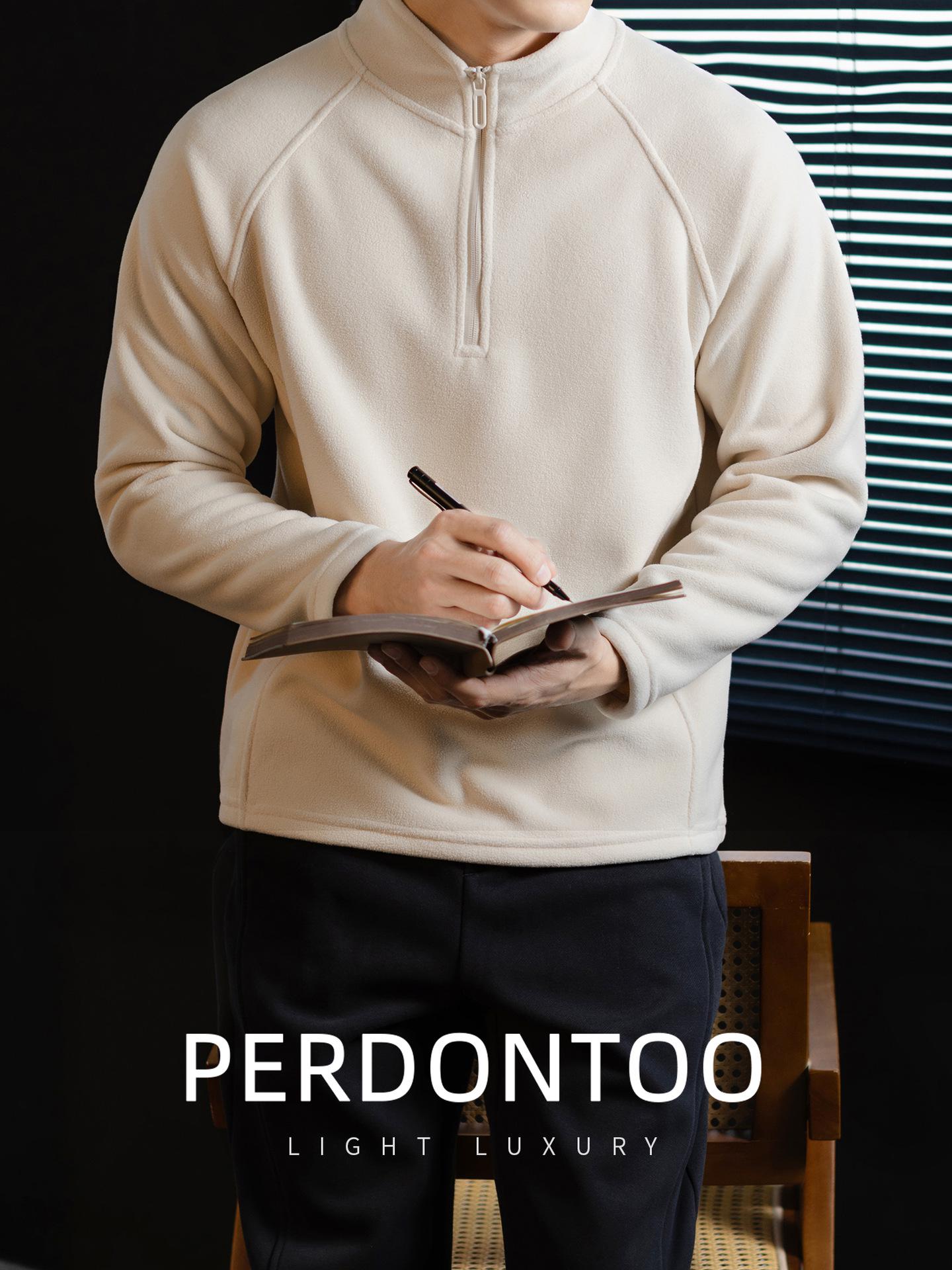 Men s Warm Double-Sided Fleece Raglan Sweatshirt - Stand Collar, Light Luxury Style for Autumn/Winter 2XL