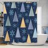 Modern Christmas Trees Shower Curtain Blue Festive Decor for Bathroom Snowflakes Triangles Pattern Printed Fabric Waterproof Hom