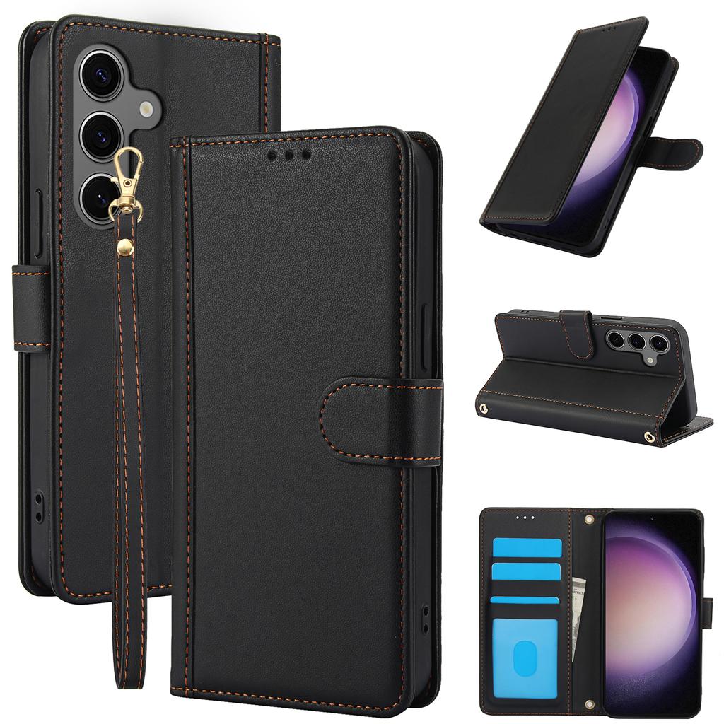 SY-003 For Samsung Galaxy S24+ Case PU Leather Stand View Phone Wallet Cover with Hand Strap