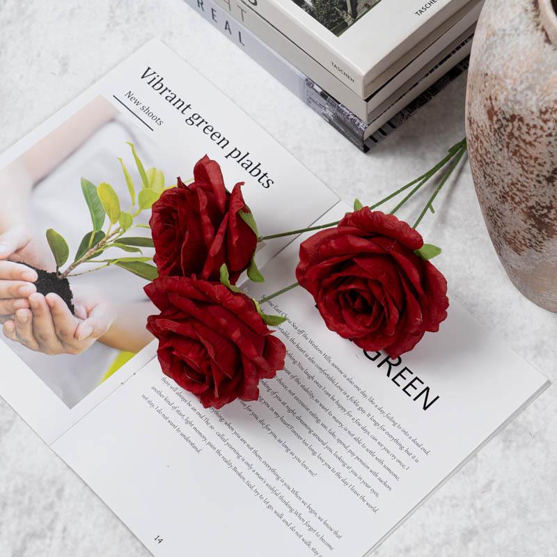 

10pcs Simulation 3-fork Roses Branch Silk Fake Flowers Hotel Decorative Blue Anna Rose Artificial Flower Table Decoration темно-красного