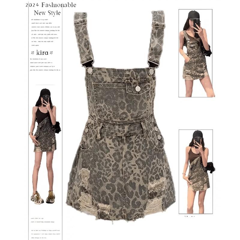 

Женское джинсовое платье в винтажном корейском стиле, модное платье в стиле Харадзюку с открытыми плечами, мини-сарафан трапециевидной формы с леопардовым принтом, летние платья S армия зеленый