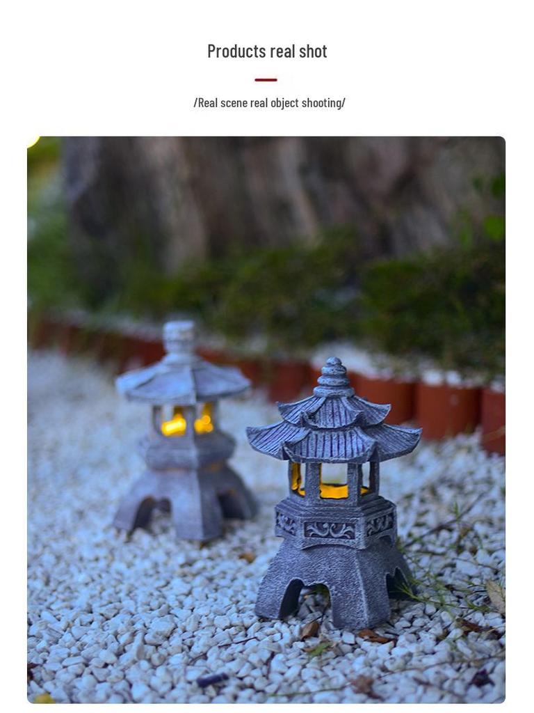 Solar Chinese Palace Lantern: Outdoor Zen Pagoda Statue Ornament, Resin Craft