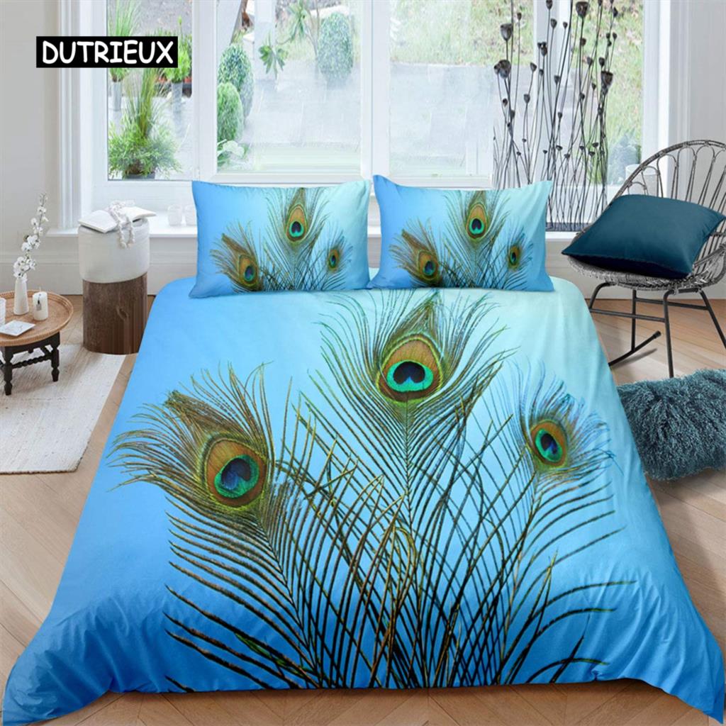 Luxury Pink Peacock Duvet Cover Floral Bedding Set Retro Peacock Feather Theme Comforter Cover for Bedroom