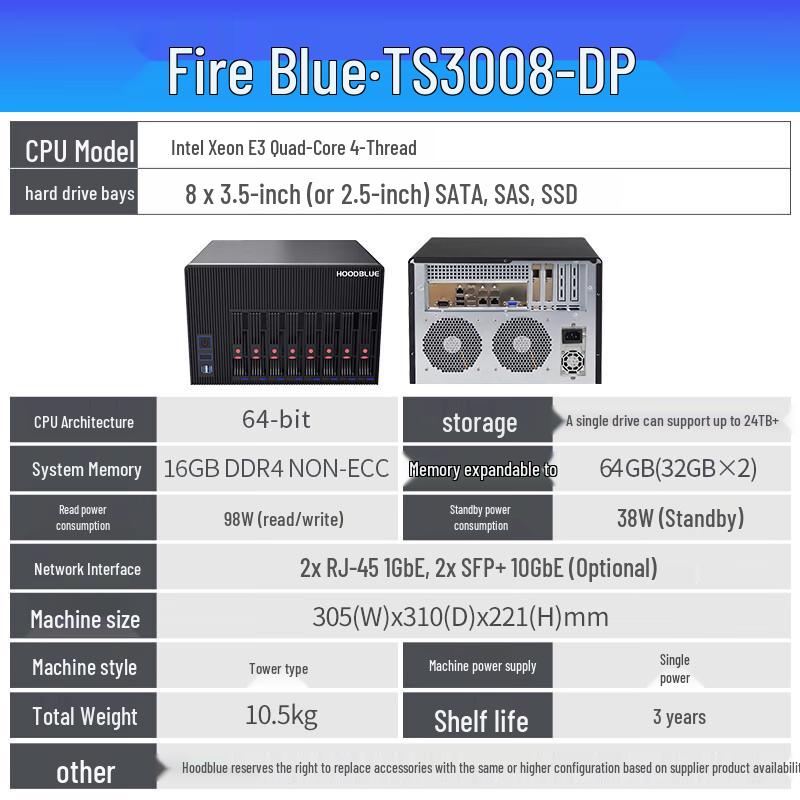 Hoodblue TS3008-DP Enterprise 8-Bay NAS with 10GbE Support