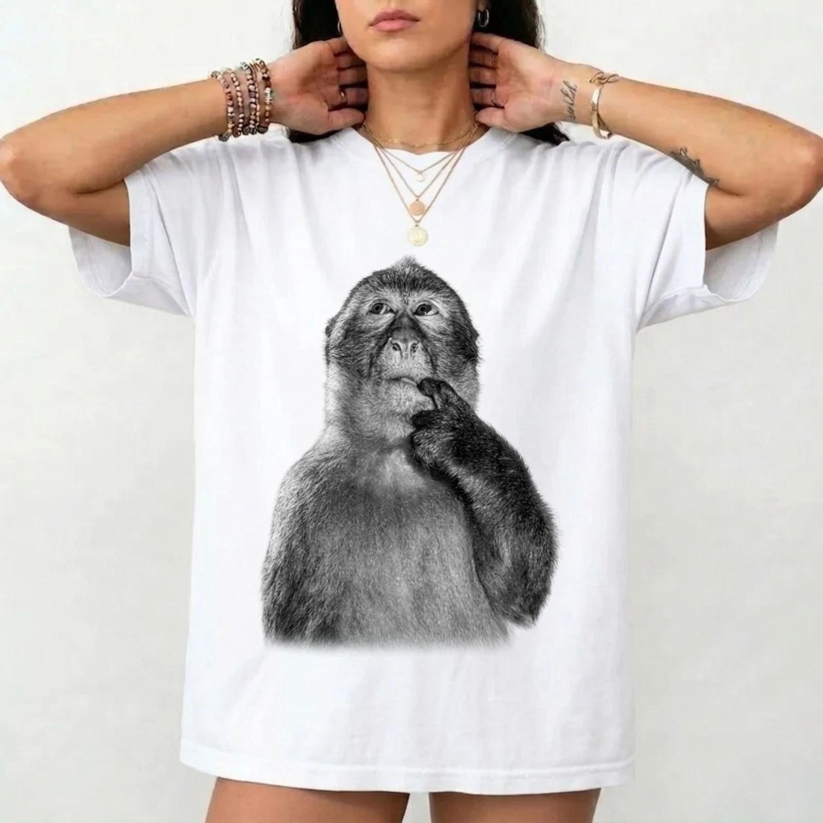 Funny Monkey Thinking T-T-Shirt Unisex Graphic Tee Cute Animal T-Shirt Minimalist 4XL