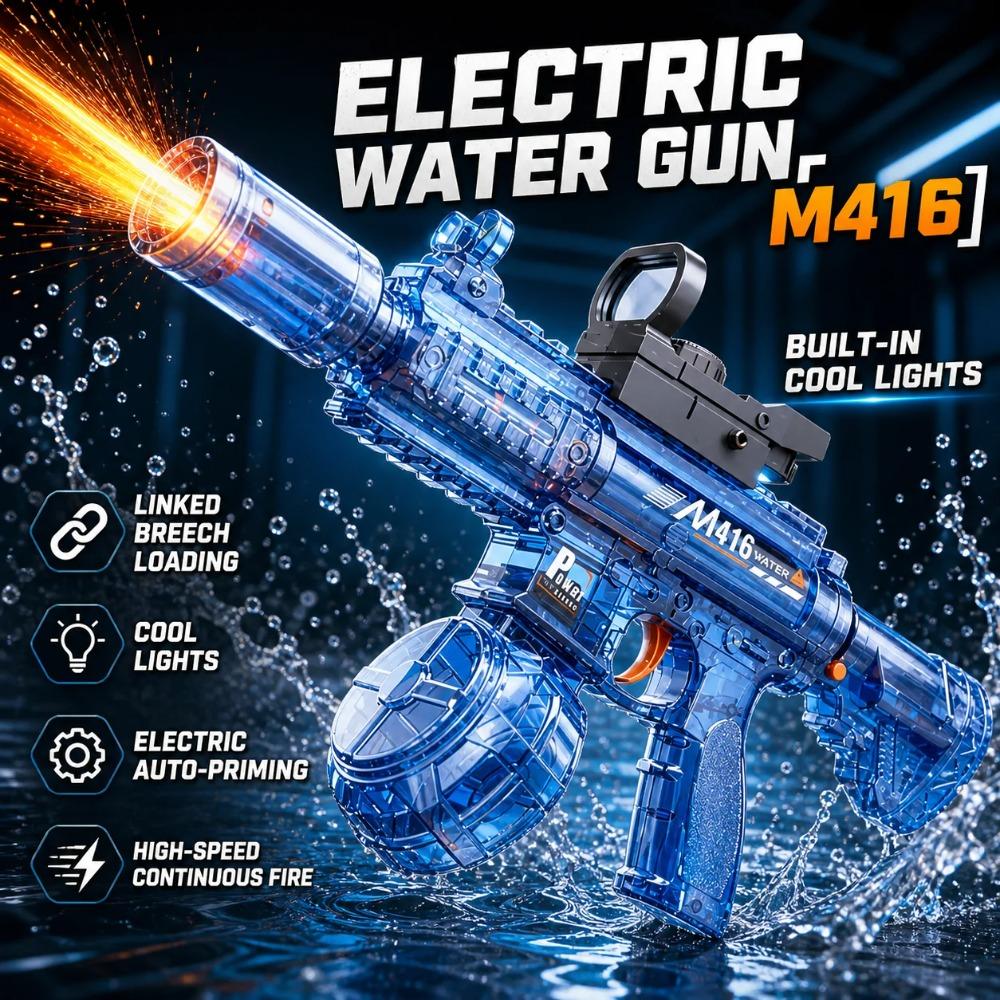 M416 Electric Water Spraying Gun with Flash Fully Automatic Charging High-Speed Continuous Fire Summer Toy Spraying Gun Kid Gift