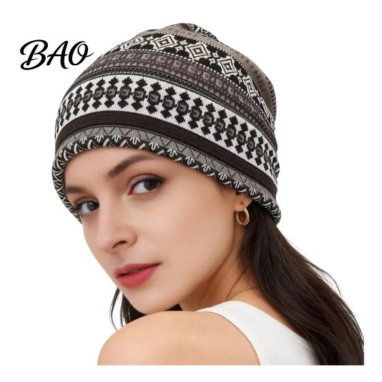 Comfortable Skin Friendly Fabric Cap Women's Geometry Print Slouchy Hat, Casual Soft Stretch Skull Stylish Decorative Head Accessory Cap, Warm Cancer