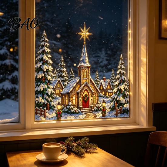 Durable PVC Wall Decor Christmas Window Stickers, Winter Holiday Decorations, Festive Art with Xmas Tree Reusable Clings Snowman Angel Patterns