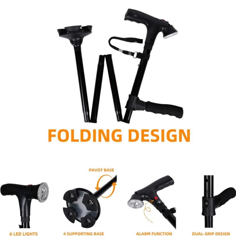 Hot Sell Aluminium Alloy Four Legs Walking Stick Canes Walking Stick With Led Light for the Elderly