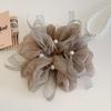Women Elegant Large Chiffon Hair Scrunchies Soft Faux Pearl Lace Ribbon Elastic Hair Bands for Dinner Party Use