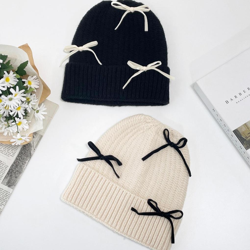 Women's and Men's Couple Daily Velvet Ribbon Beanie Hat