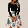 Women's Casual Fashion Round Neck Long Sleeve Christmas Printed Party Vintage Long Dresses