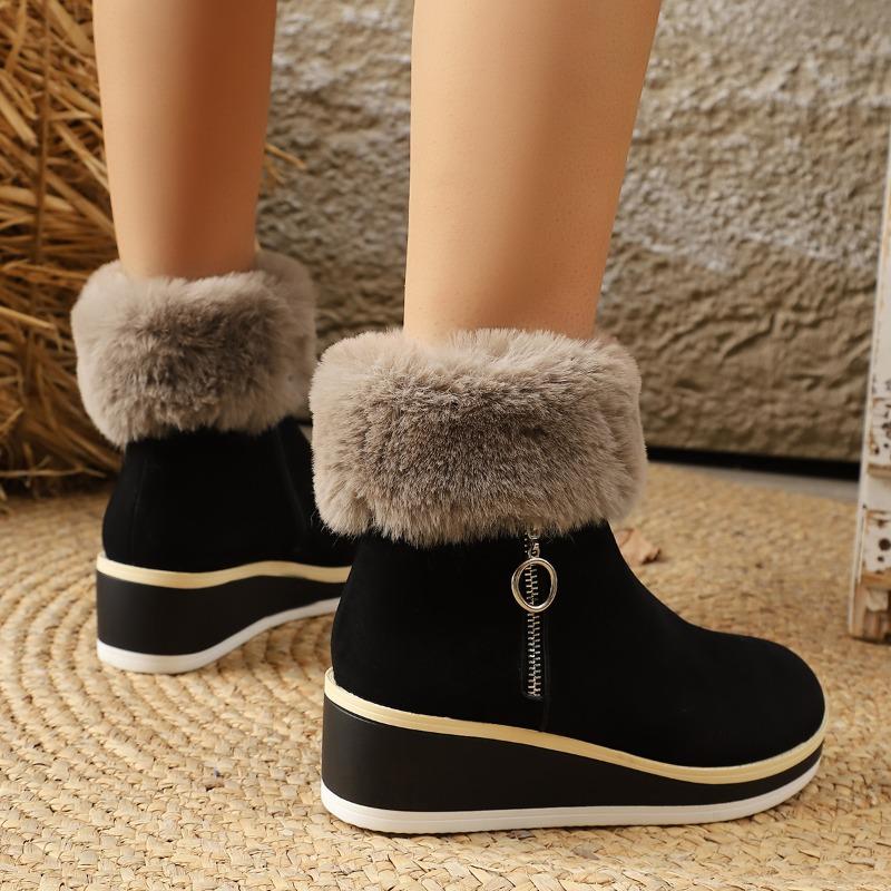 Winter New Anti-slip Warm Women's Fleece Platform Wedge Cotton Shoes Short Snow Boots
