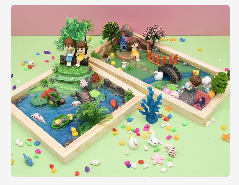 Children's Creative Epoxy Micro-Landscape Kit: Wooden Frame, Color Clay Accessories for Boys and Girls