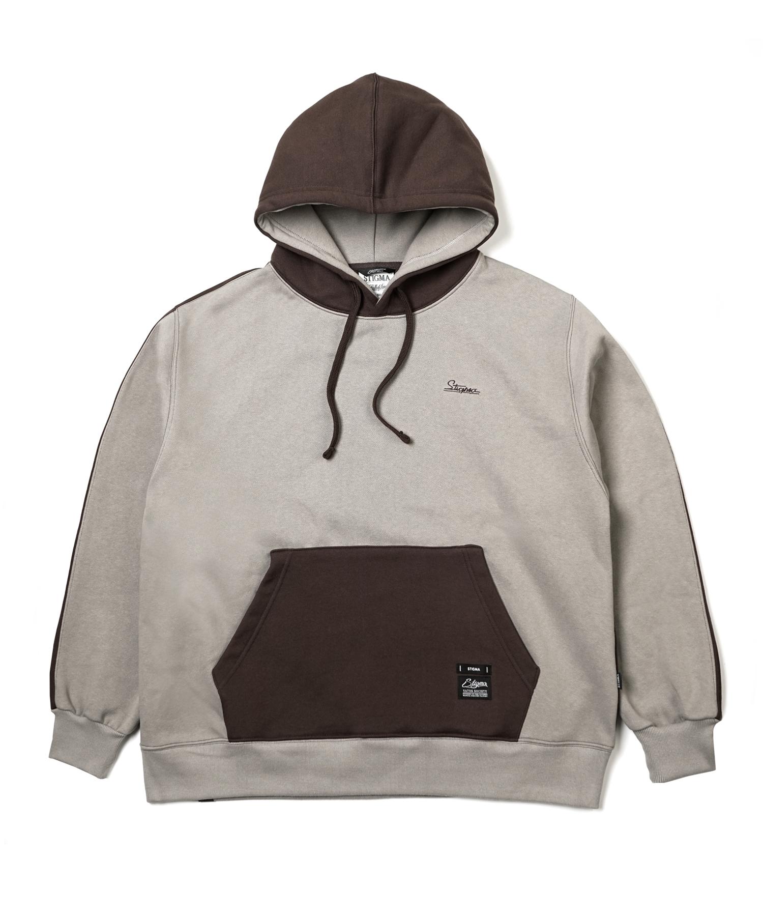 Stigma 22 Half Color Fb Oversized Heavy Sweat Hoodie Beige Brown Melange/Xl
