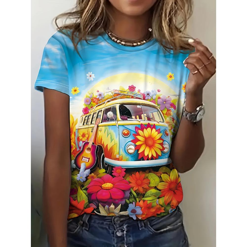 2026 Sommer Rundhals Damen T-Shirt Mode 3D Hawaiianischer Papagei Vogel Druck Kurzarm Cartoon Lässig