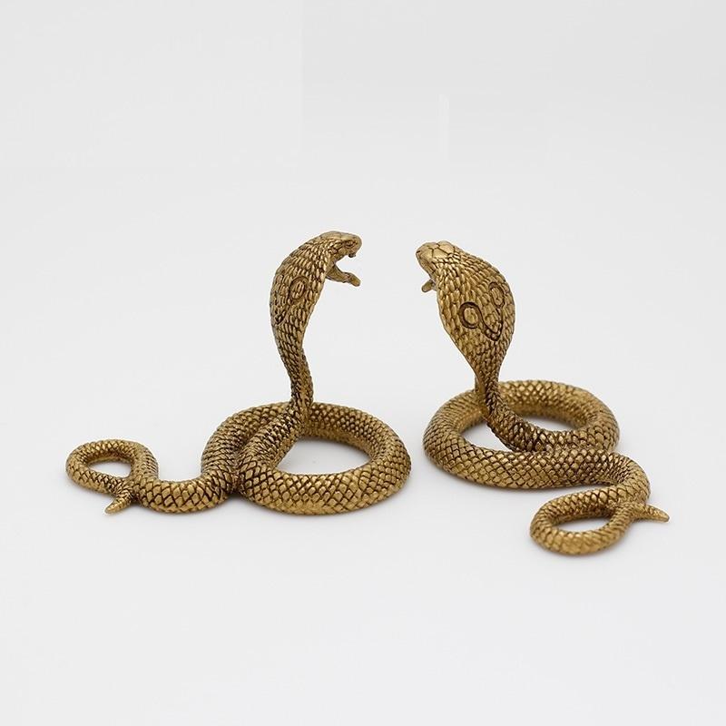 Antique Bronze Cobra Boa Snake Statue Miniature Figurines Copper Zodiac Animal Desk Decorations Tea Pets Ornaments Brass Crafts