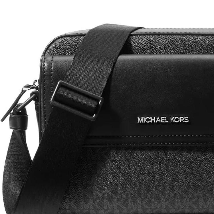 Michael Kors MK Cooper Logo Zip Closure Coated Canvas Camera Bag Men Shoulder Bag Black 37F4LCOM1B-BLACK