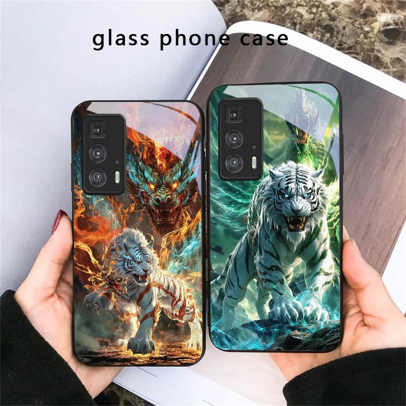 A huge dragon and tiger For Motorola Moto Edge 20 Lite 30 Pro 40 Neo 50 Ultra G45 G54 G55 G75 G84 G85 G Play 23 Glass Phone Case