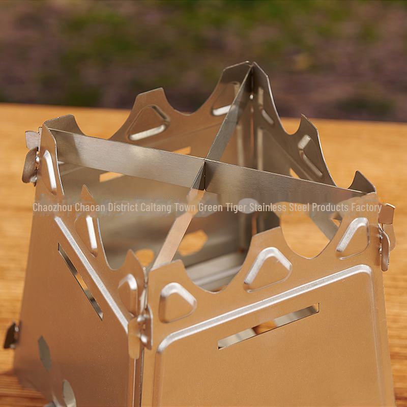 Portable Folding Stainless Steel Wood Stove for Camping and Hiking