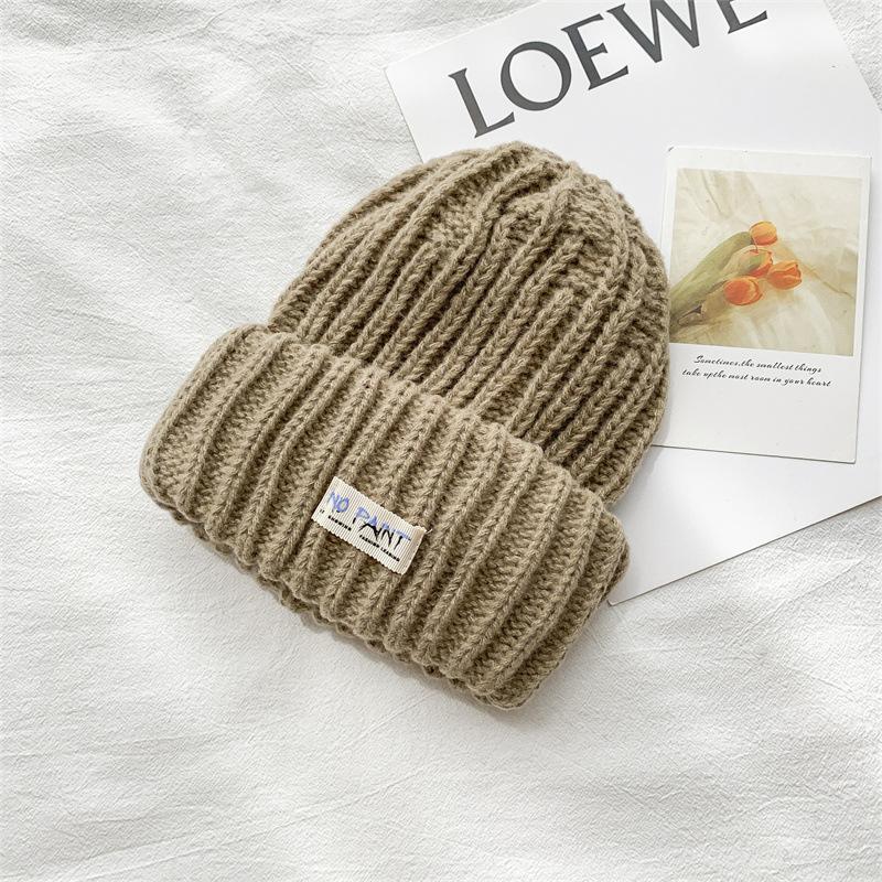 Fashion Cloth Label Knitted Baotou Cap Women's Cycling Travel Versatile Ear Protector Pullover Wool Cap
