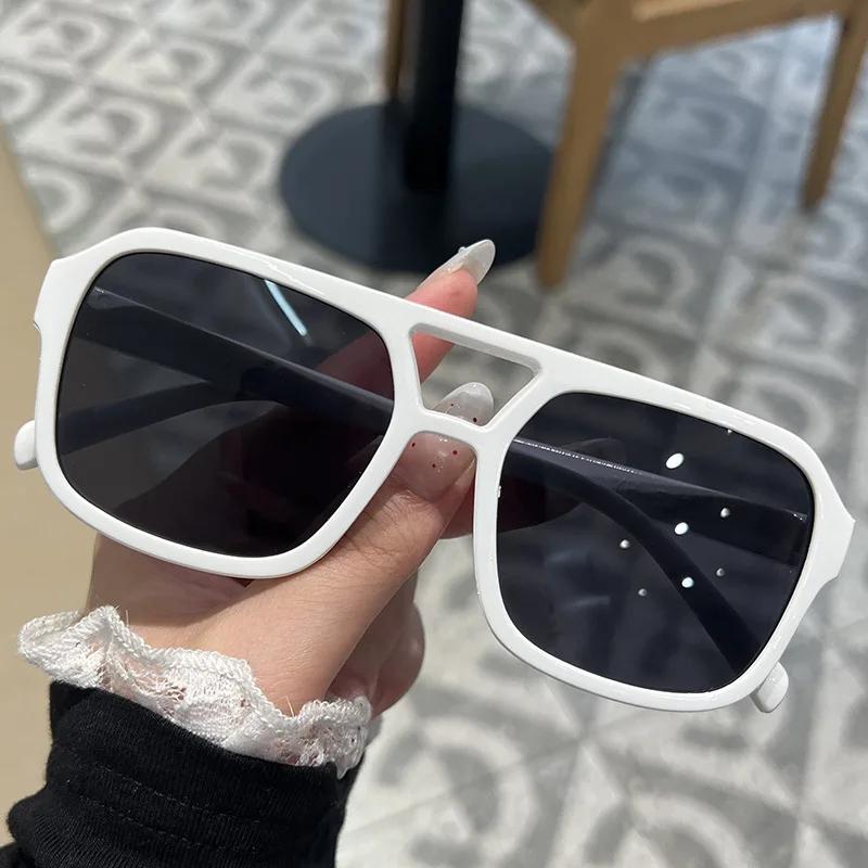 New Square Double Beam Pilot Sunglasses, Personalized Trendy Multi-color Shades for Driving Cycling Tourism Street Photography Outdoor Eyewear