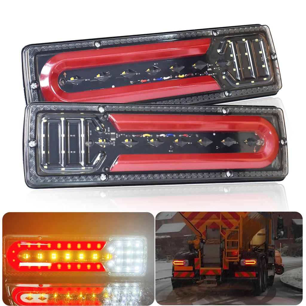 Bright LED Truck Tail Rear Lamp Lights Mulfunctions Reversing Lighting w/ Brake Stop Stream Turn Signal for Car Lorry Trailers