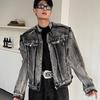 Unisex American Retro Washed Denim Jacket with Shoulder Pads - High-Class Cool-Fit