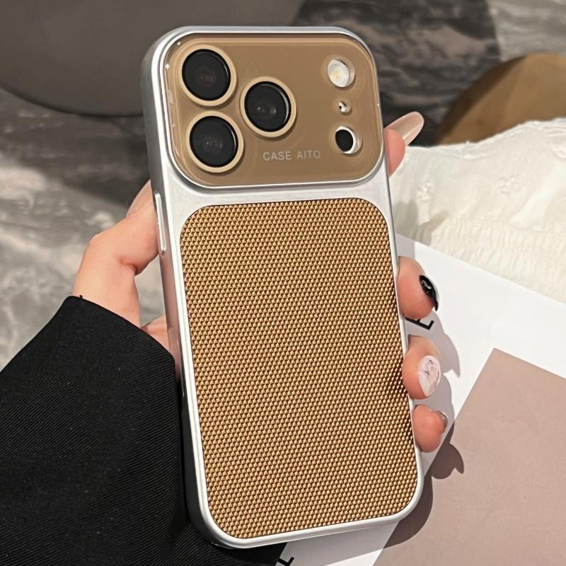 Luxury Plating Diamond Texture Shockproof Phone Case for iPhone 17 16 15 14 13 Pro Max Crystal Large Camera Glass Bumper Cover