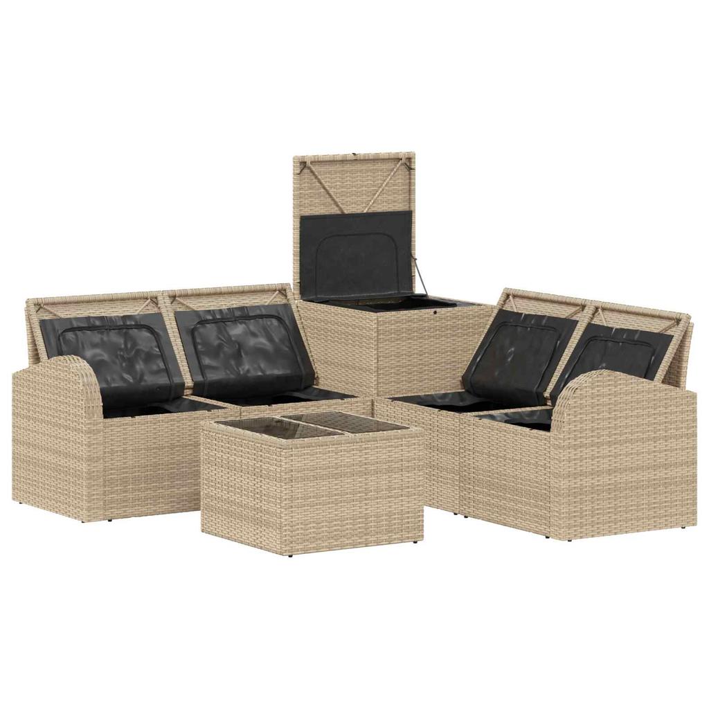 Sofa Set 6 pcs Beige and Light Grey Poly Rattan and Steel