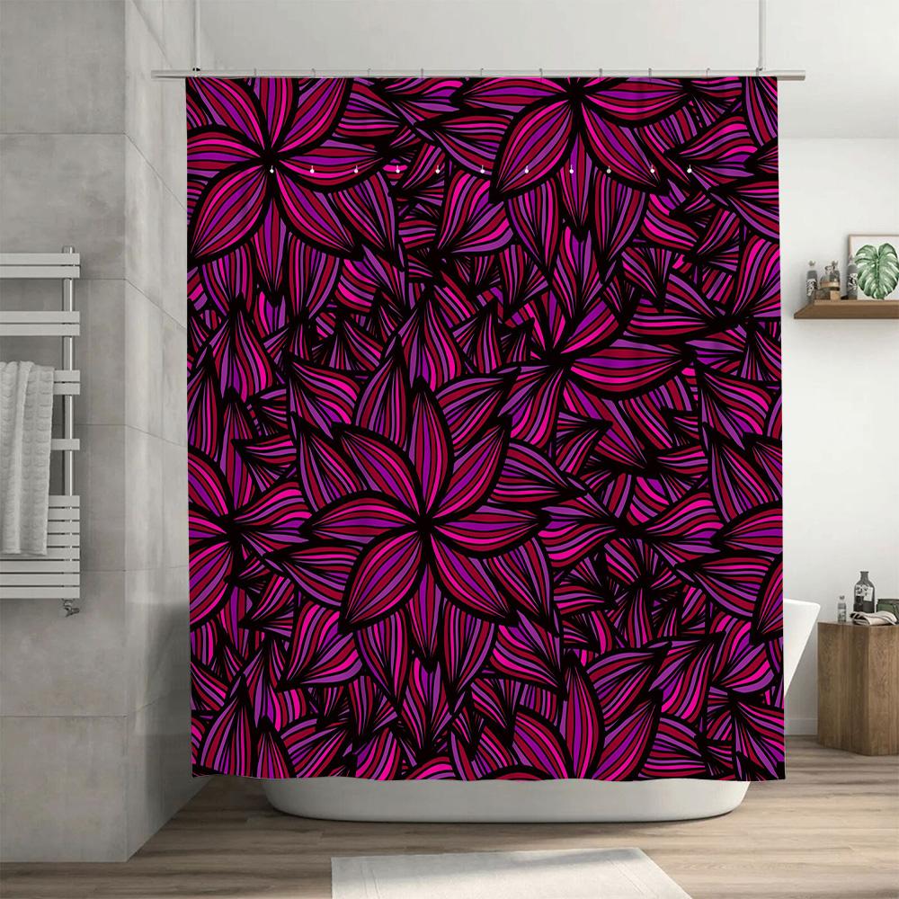 Vibrant Black Pink Bath Shower Curtain Flower Print Decorative Waterproof Home Decor