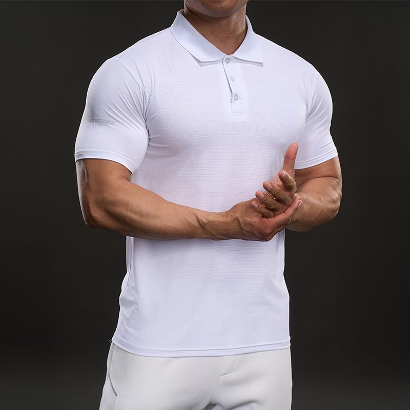 Summer Casual Short-sleeved T-shirt Fashion Sporty Slim Elastic Fitness Outdoor Collar Solid Color T-shirt Men
