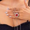 18k Gold Plated Clavicle Chain Necklace with Ruby Heart and Arrow Design, Inlaid Zircon, for Couples