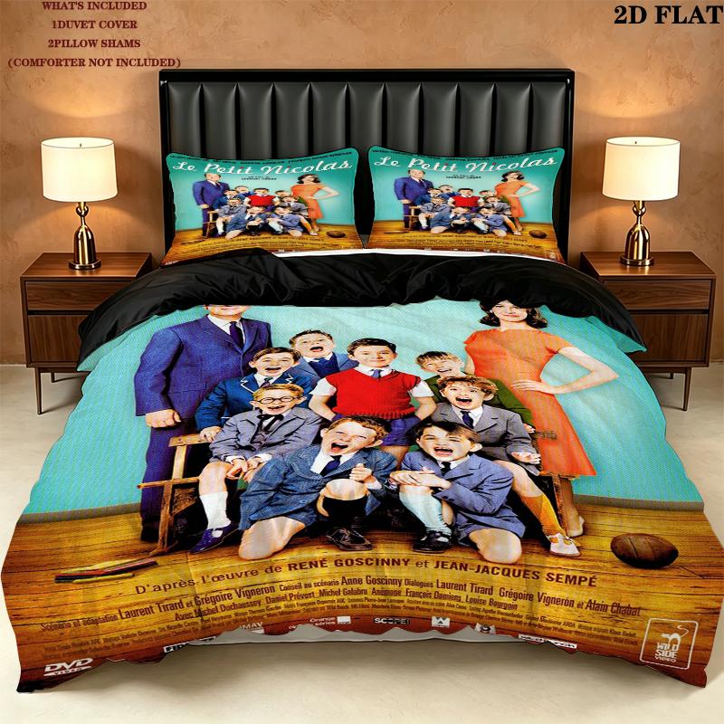 Le Petit Nicolas Pattern Bedding uilt Set uilt Cover Pillowcase Home Decoration Birthday Gift (1 * duvet cover + 2 * pillowcase without core)