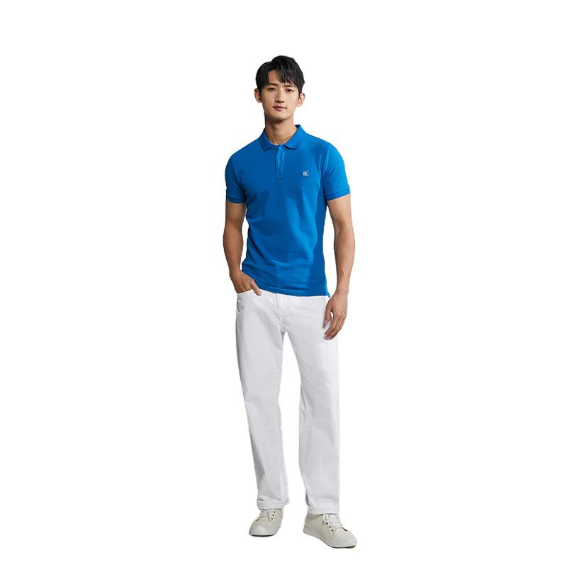 Calvin Klein Einfarbige Lässige Bestickte Kurzarm-Poloshirts Herren Oberteile Blau J324246-C3B