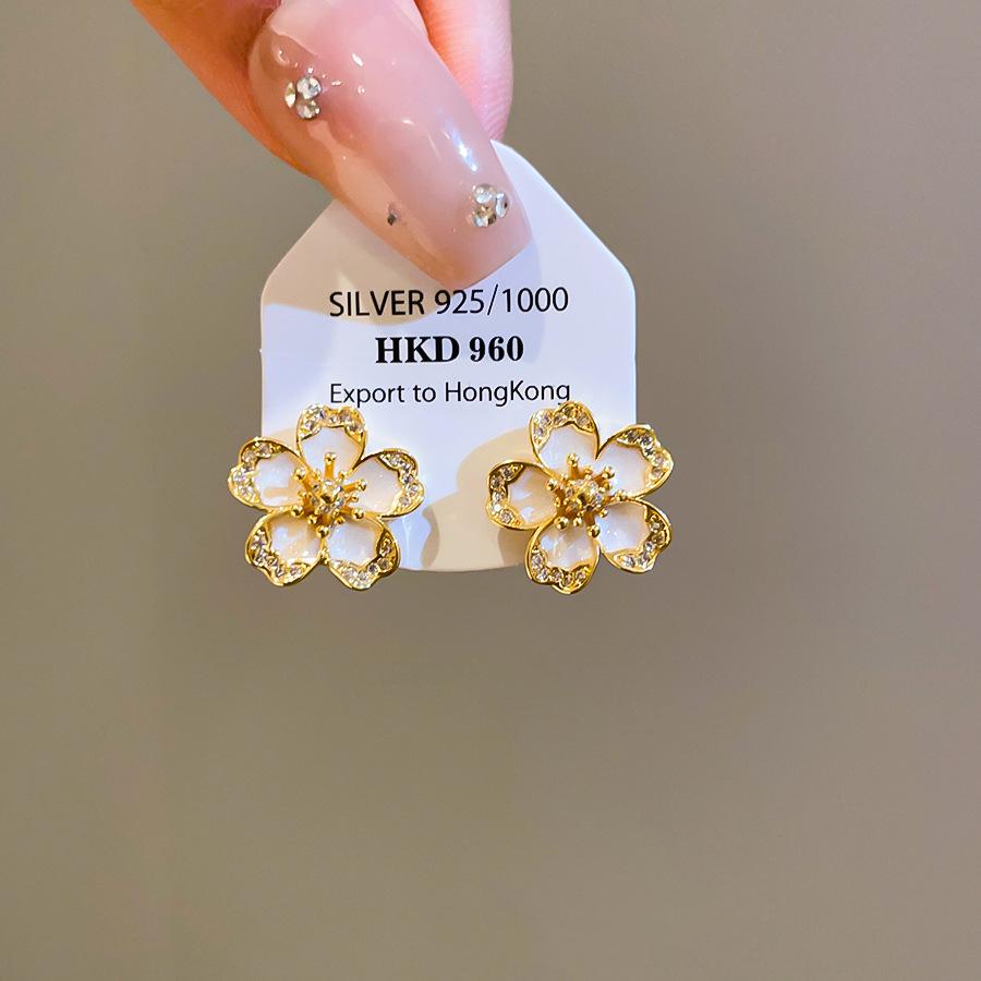 14k Gold Plated Zirconia Flower Stud Earrings - Sweet, Stylish Accessories for Women