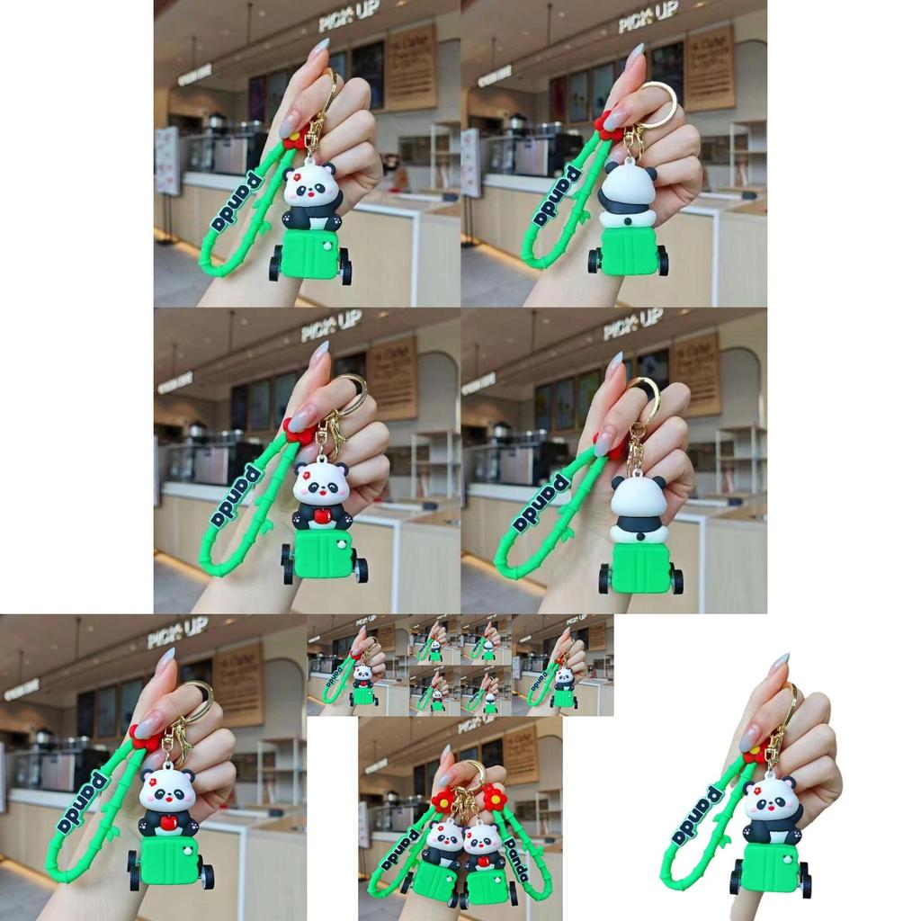 Adorable Cartoon Panda Keychain With Wind-up Car For Backpack Decoration