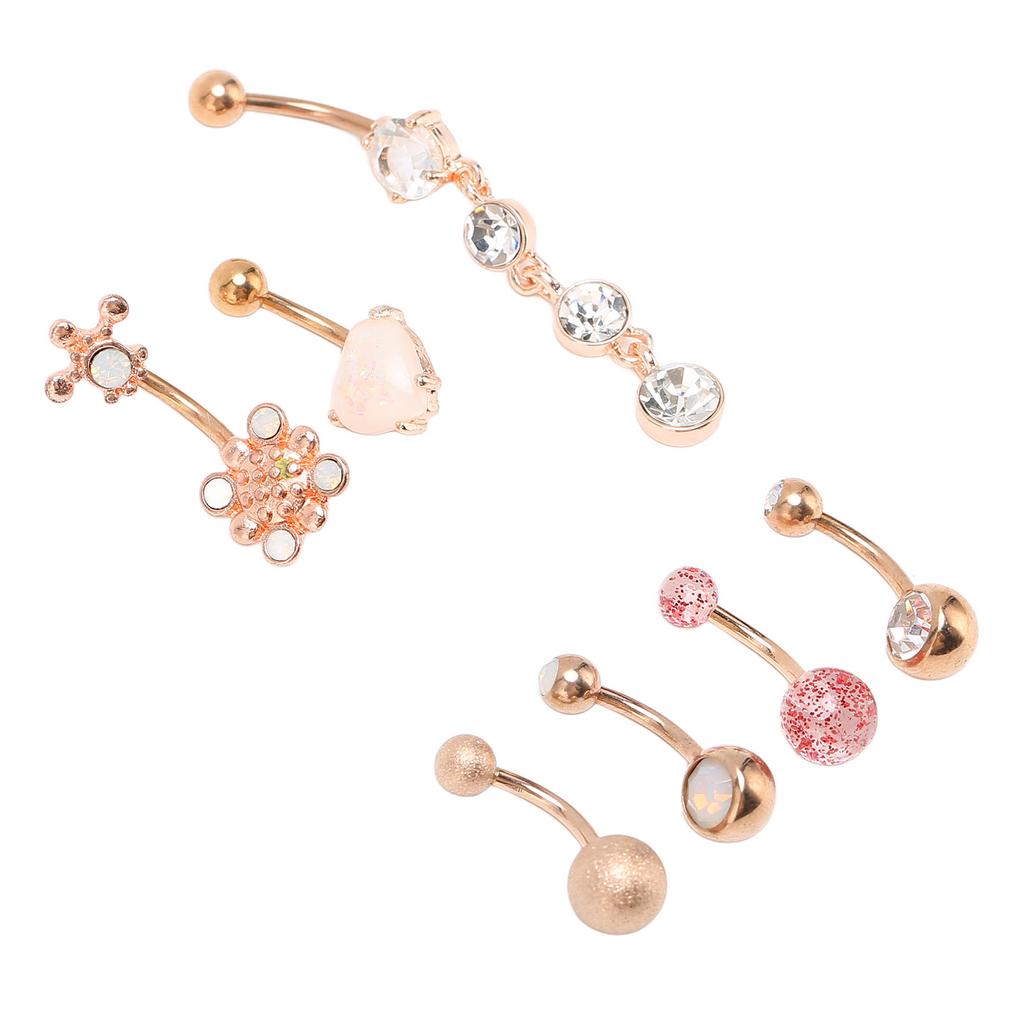 7Pcs Belly Button Rings Stainless Steel Smoothing Safe Elegant Style Dangle Belly Rings for Party