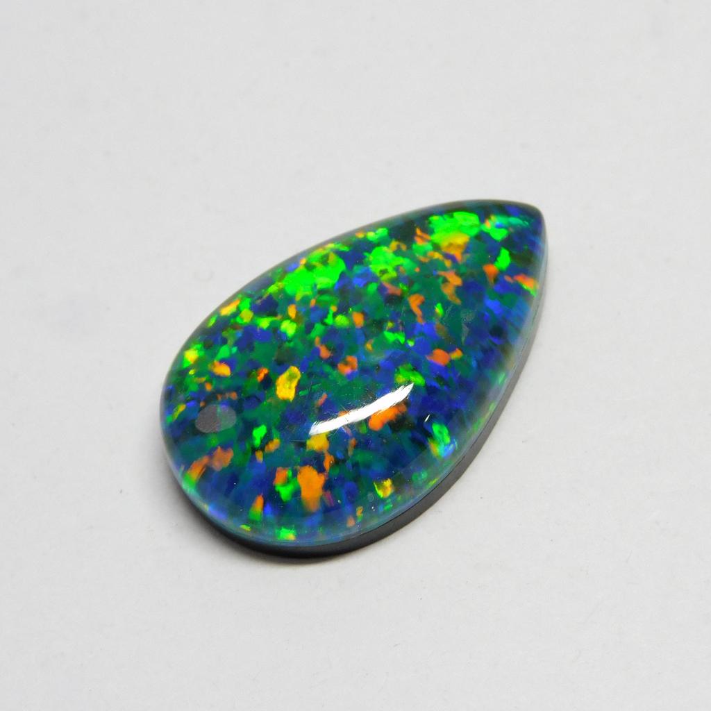 Lab-Created Opal Loose Gemstone Doublet Multi Color 15.35 ct Pear Cut for Jewelry Making and Crafts