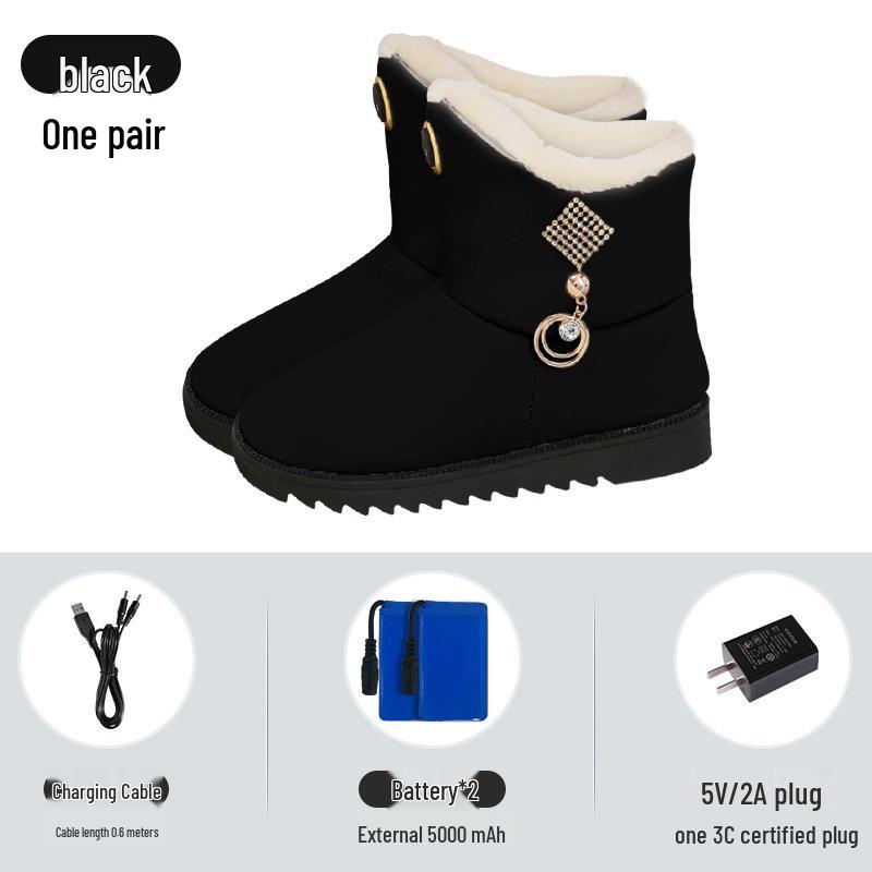 

Heated Women s Snow Boots: Waterproof, Thick Velvet, Electric Heating, Soft Sole, Anti-slip, Winter Cotton Martin Boots. 35 чёрный